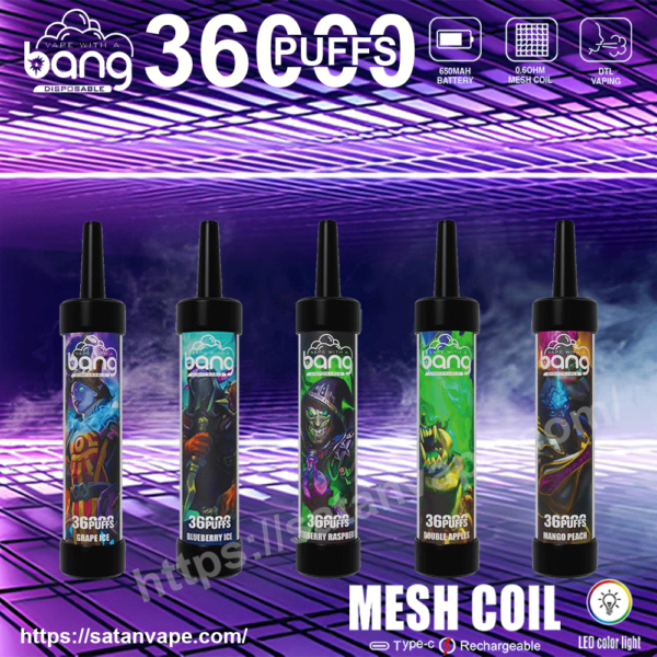 Bang 36000 Puffs LED Color Light 0% 2% 3% 5% Nicotine Rechargeable Disposable E-Cigarettes Vape Wholesale Retail