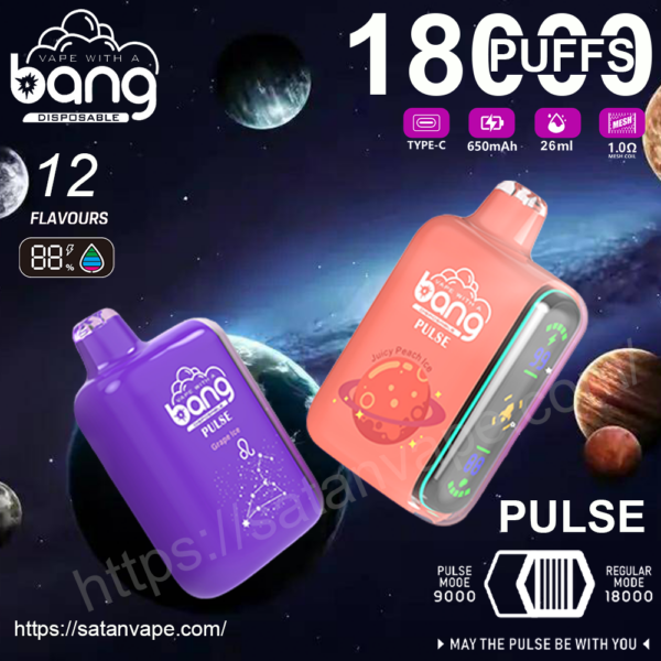 Bang Pulse 18k 18000 Puffs 0% 2% 3% 5% Nicotine Full Screen LED Display Double Vapor Dual Mesh Coil Wholesale Retail Disposable E-Cigarettes Vape